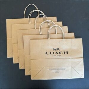 5 x Coach New York Brown Paper Shopping Gift Bags 16 x 12 x 6 NEW Medium Size